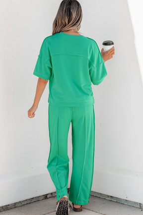 Here For It Green Top and Barrel Pant Set - SET091GN