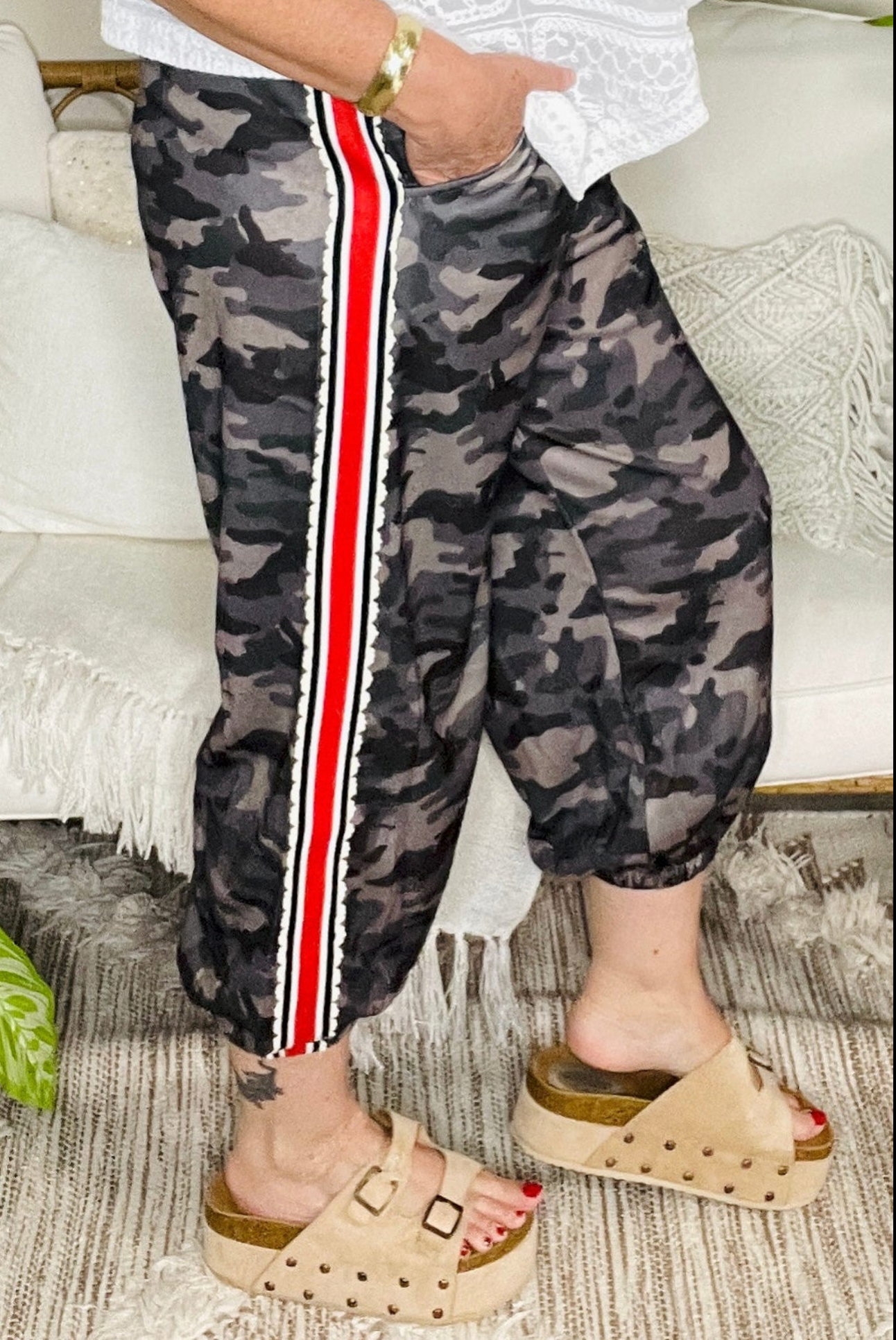 Hide And Seek Green Camouflage Striped Side Panel Pants - P118CAM