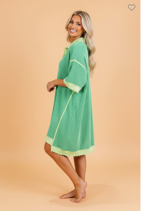 All Eyes Here Ribbed Polo Shirt Dress - DR227GN