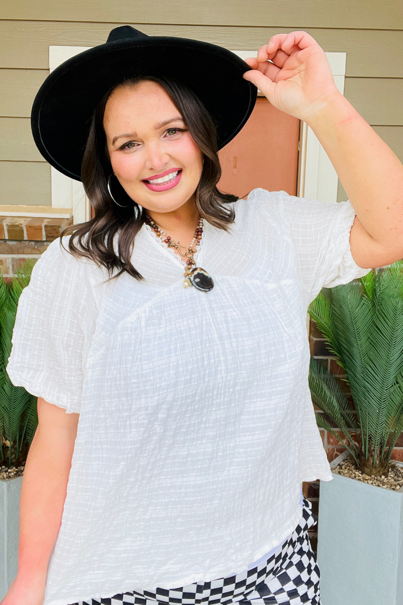 Bohemian Breeze Textured Puff Sleeve Blouse - S794WH