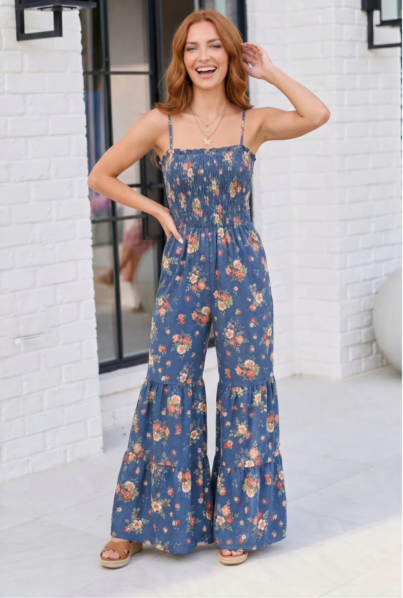 Groovy Florals Smocked Jumpsuit - R023BL