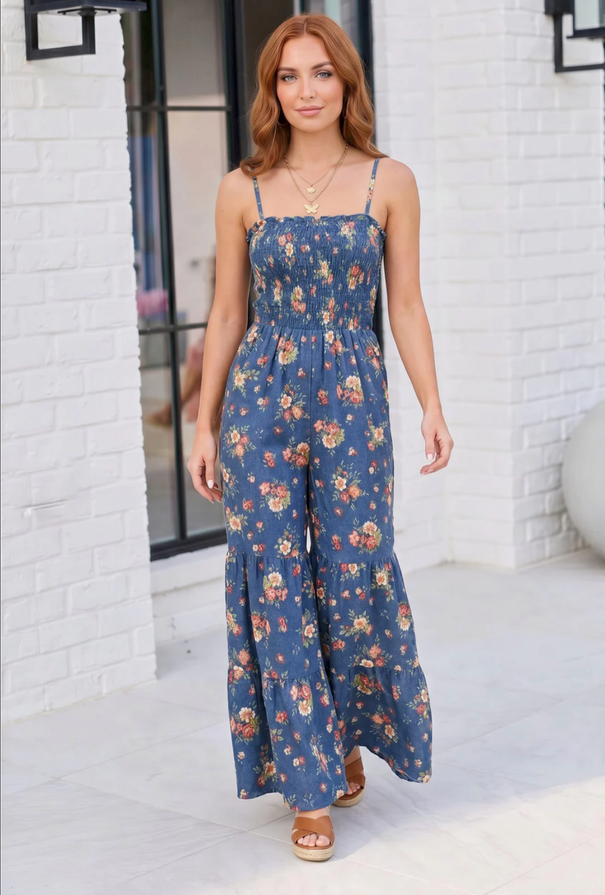Groovy Florals Smocked Jumpsuit - R023BL