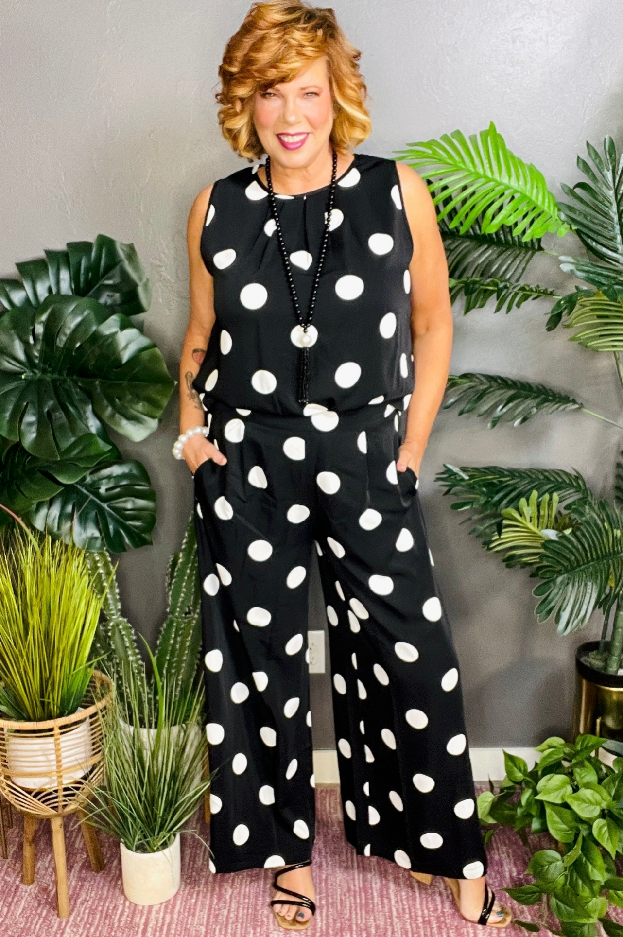 The Sweet Spot Black Polka Dot Top And Pant Set - SET097BK