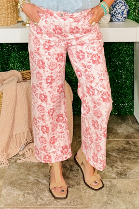Show Off Pink Vintage Floral Jeans - J074PK