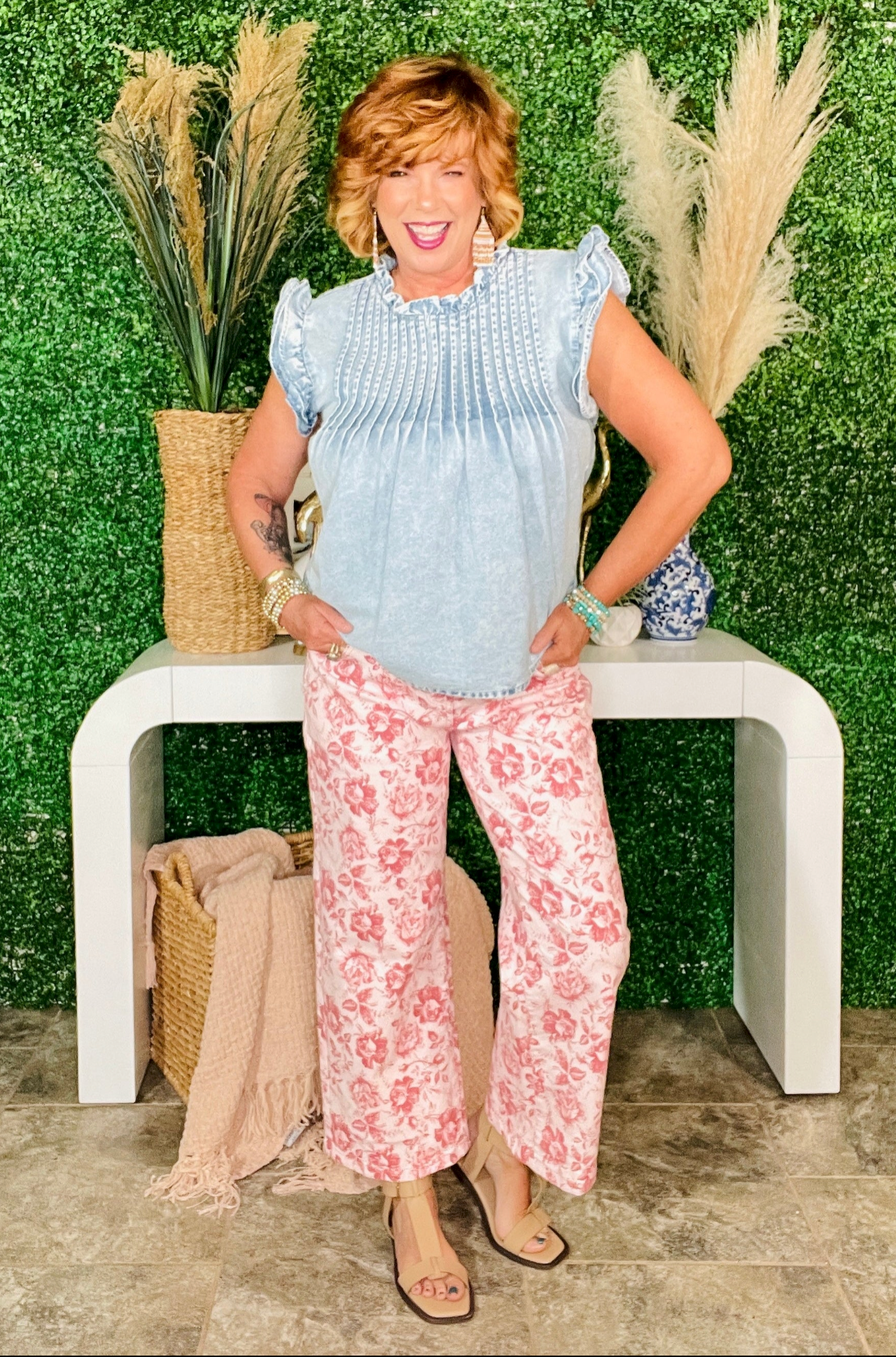 Show Off Pink Vintage Floral Jeans - J074PK