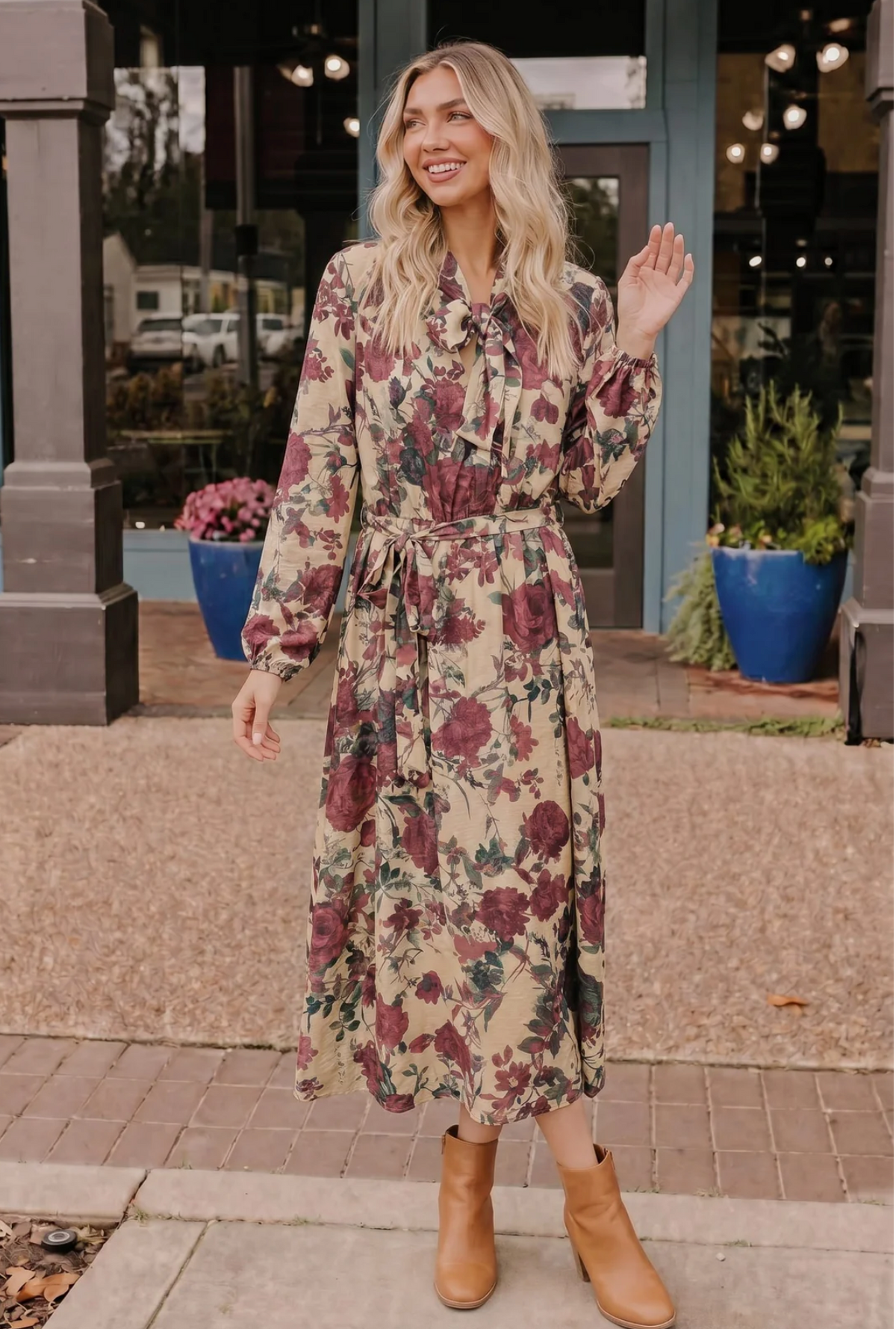 Vintage Rose Garden Floral Midi Dress