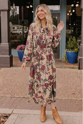 Vintage Rose Garden Floral Midi Dress
