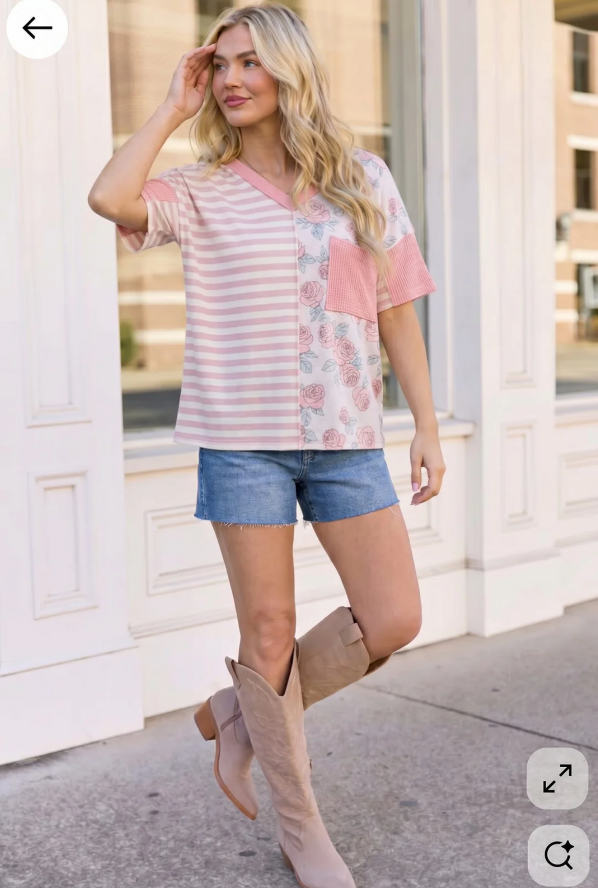 So Rosy Mixed Print V-Neck Top