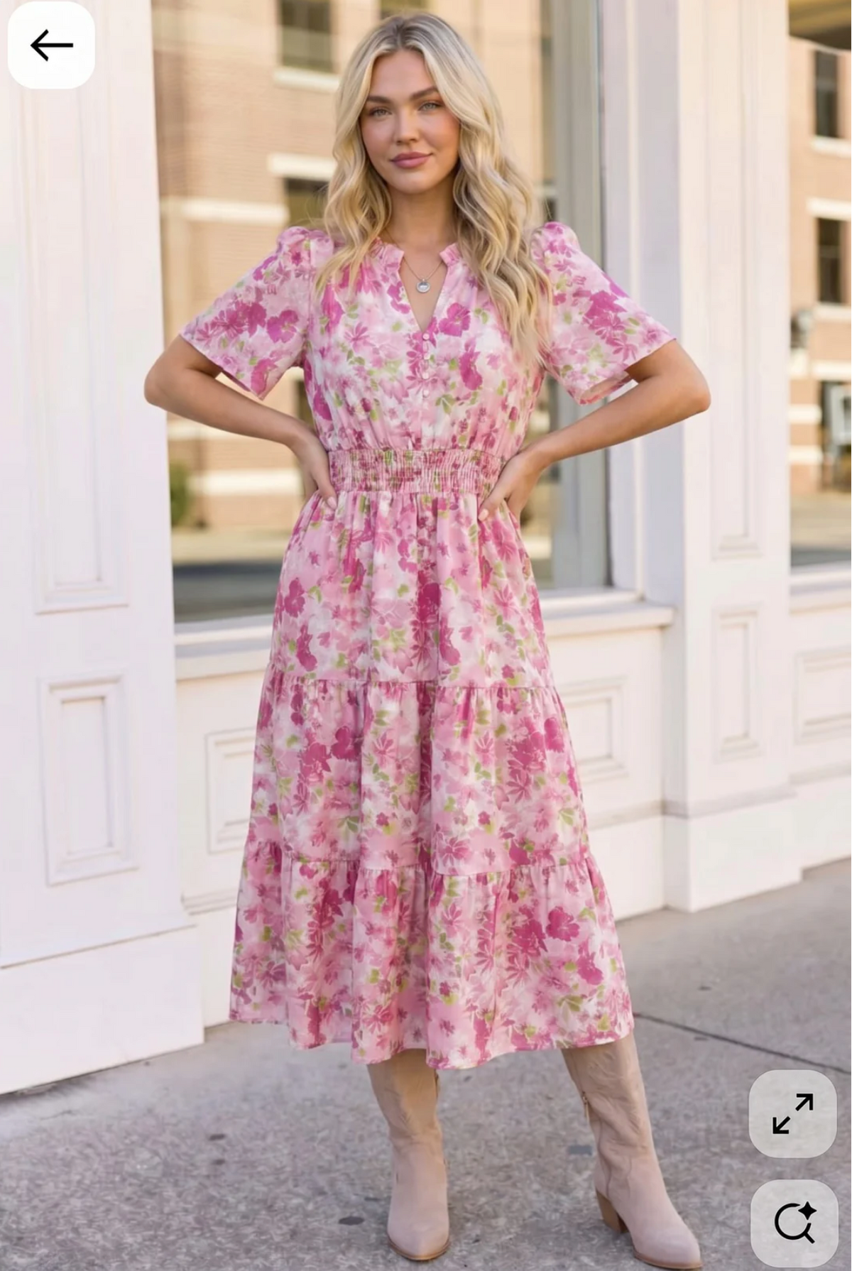 A Georgia Dream in Pink Floral Midi Dress