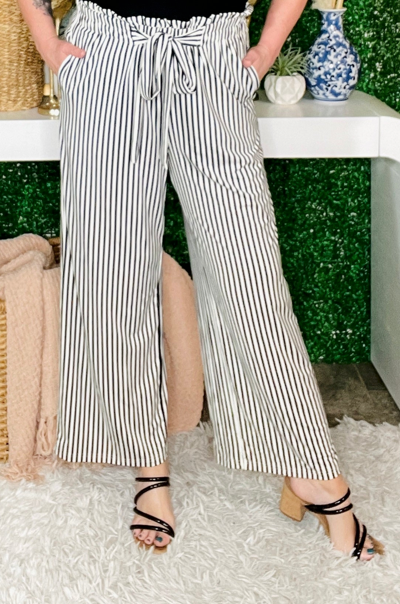 Easy Win Black Stripe High Waist Pants - P139BK