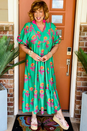 Paradise Calling Floral Print Midi Dress - DR242GN