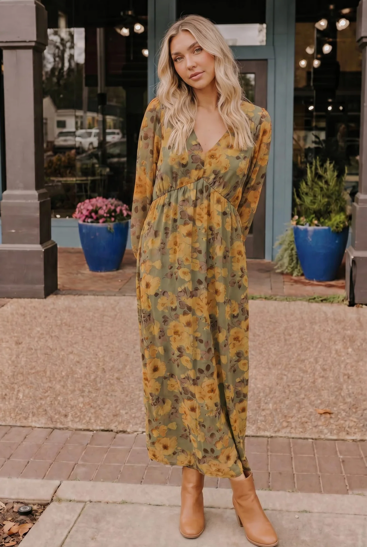 Golden Blooms Floral Maxi Dress