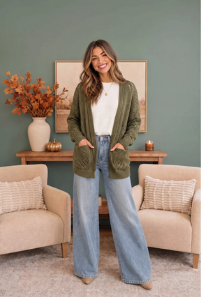 Cozy Days Open Knit Cardigan in Olive