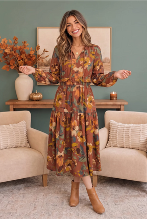 Harvest Bloom Tiered Midi Dress