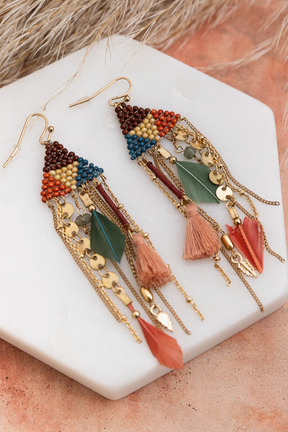 Boho Dreams Beads & Feathers Earrings - E111MU