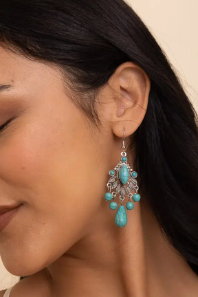 Vintage Turquoise Silver Chandelier Earrings - E115TU