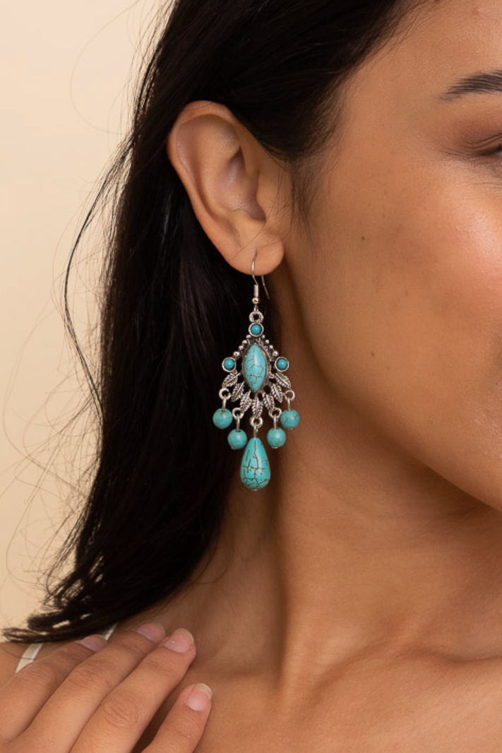 Vintage Turquoise Silver Chandelier Earrings - E115TU