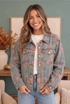 Rosy Days Floral Denim Jacket