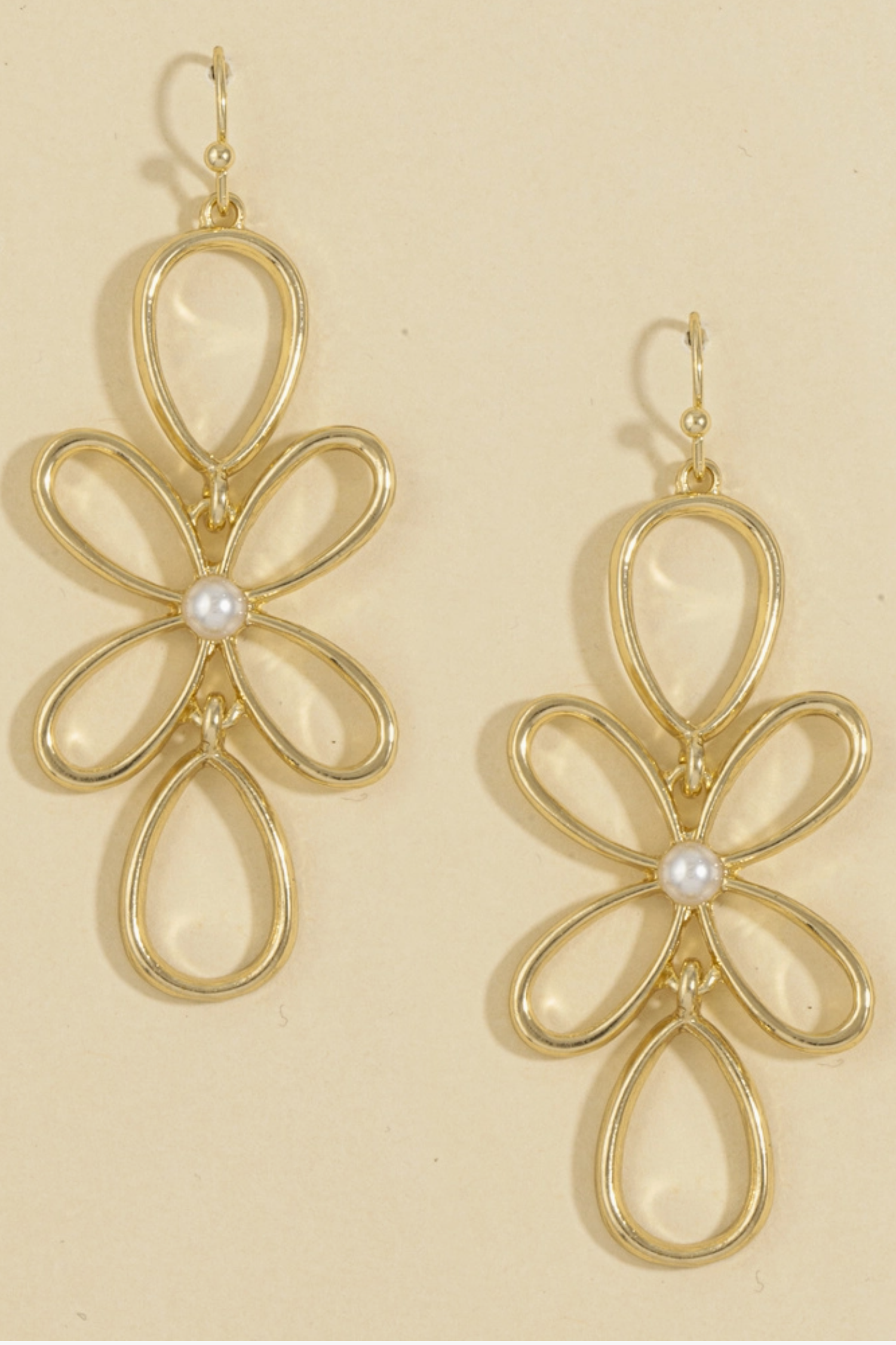 Gold Flower Pearl Drop Earrings - E119GO