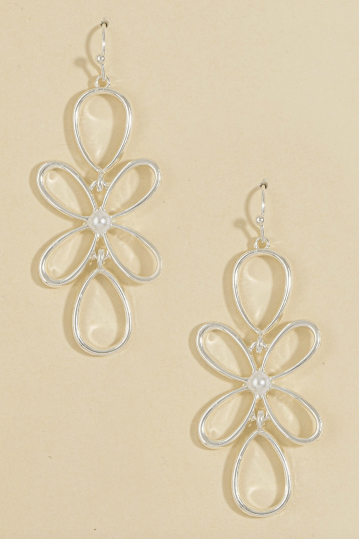 Silver Flower Pearl Drop Earrings - E120SI