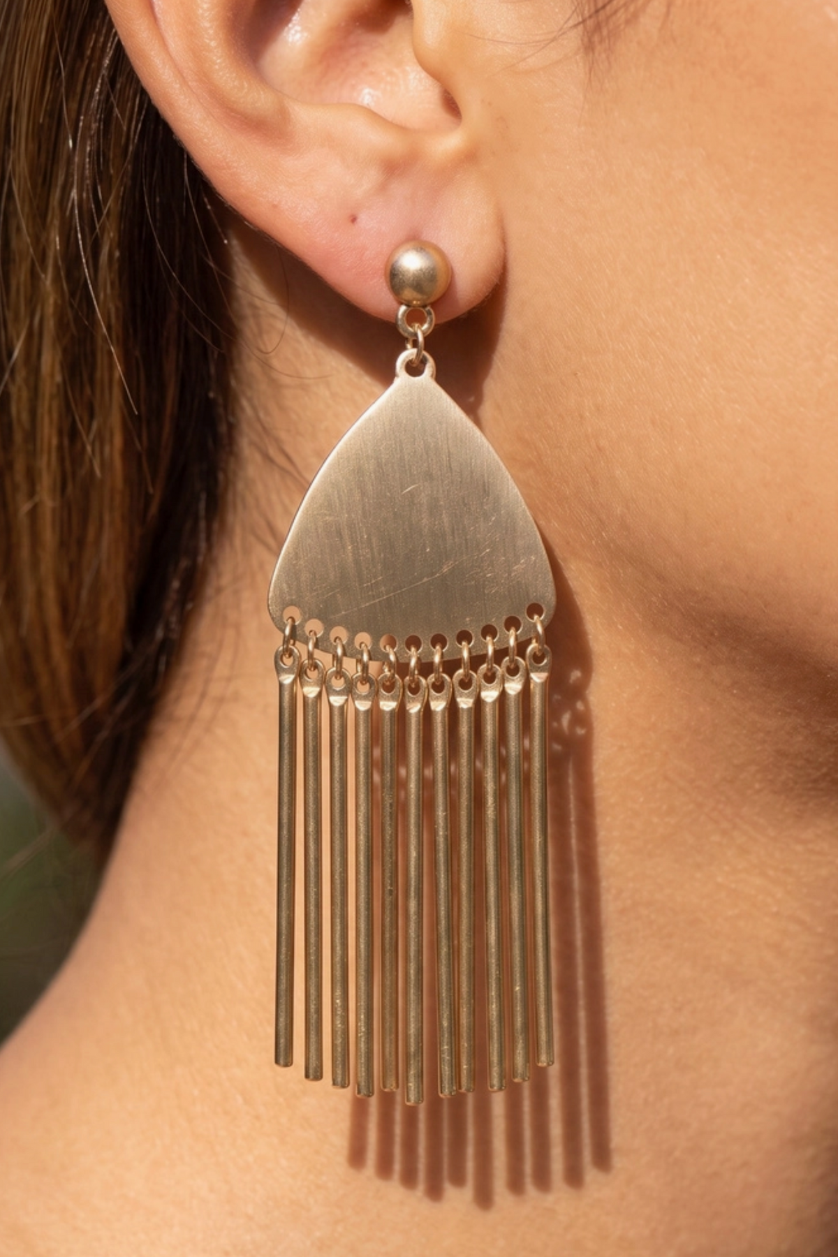 Gold Triangle Plate Fringe Earrings - E121GO