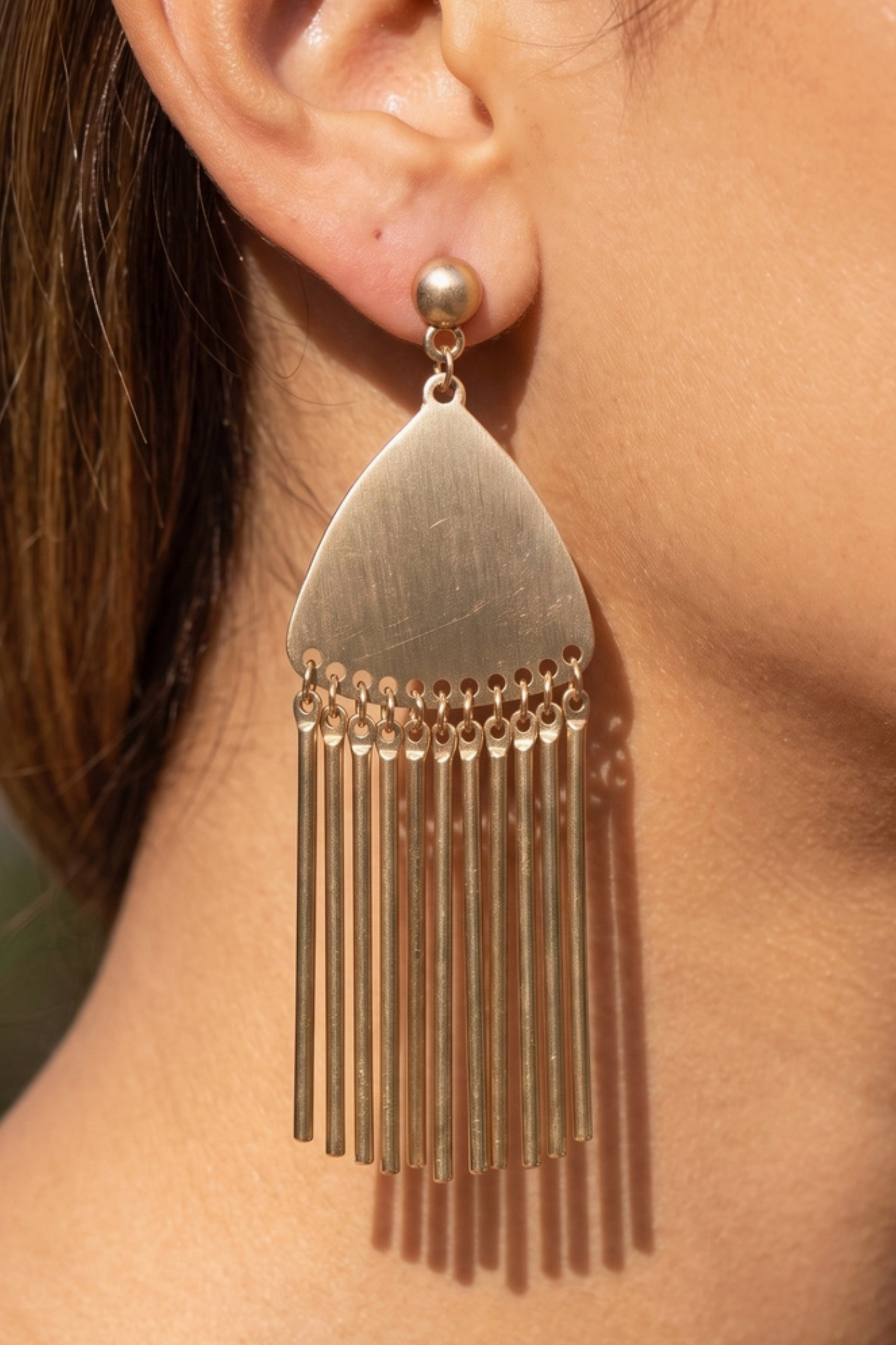 Gold Triangle Plate Fringe Earrings - E121GO