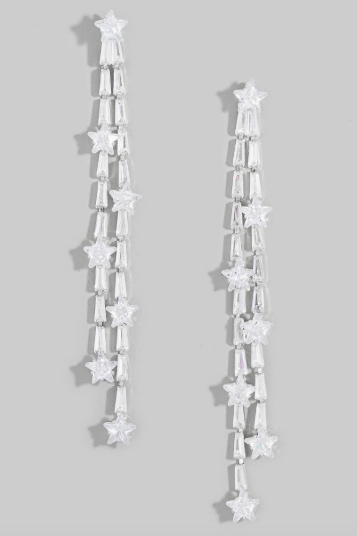 Silver Star and Baguette Dangle Earrings - E118SI