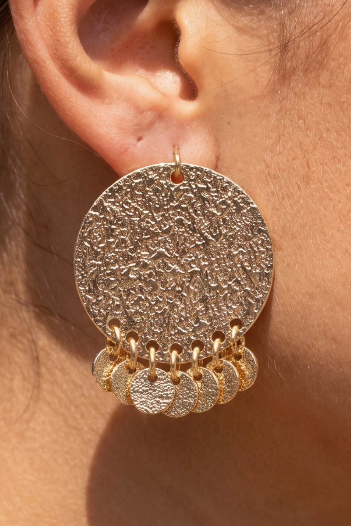 Textured Fringe Disc Drop Earrings - E123GO