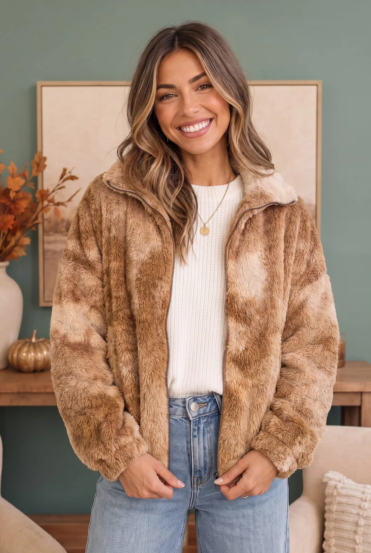 Homecoming Faux Fur Zip Up Jacket