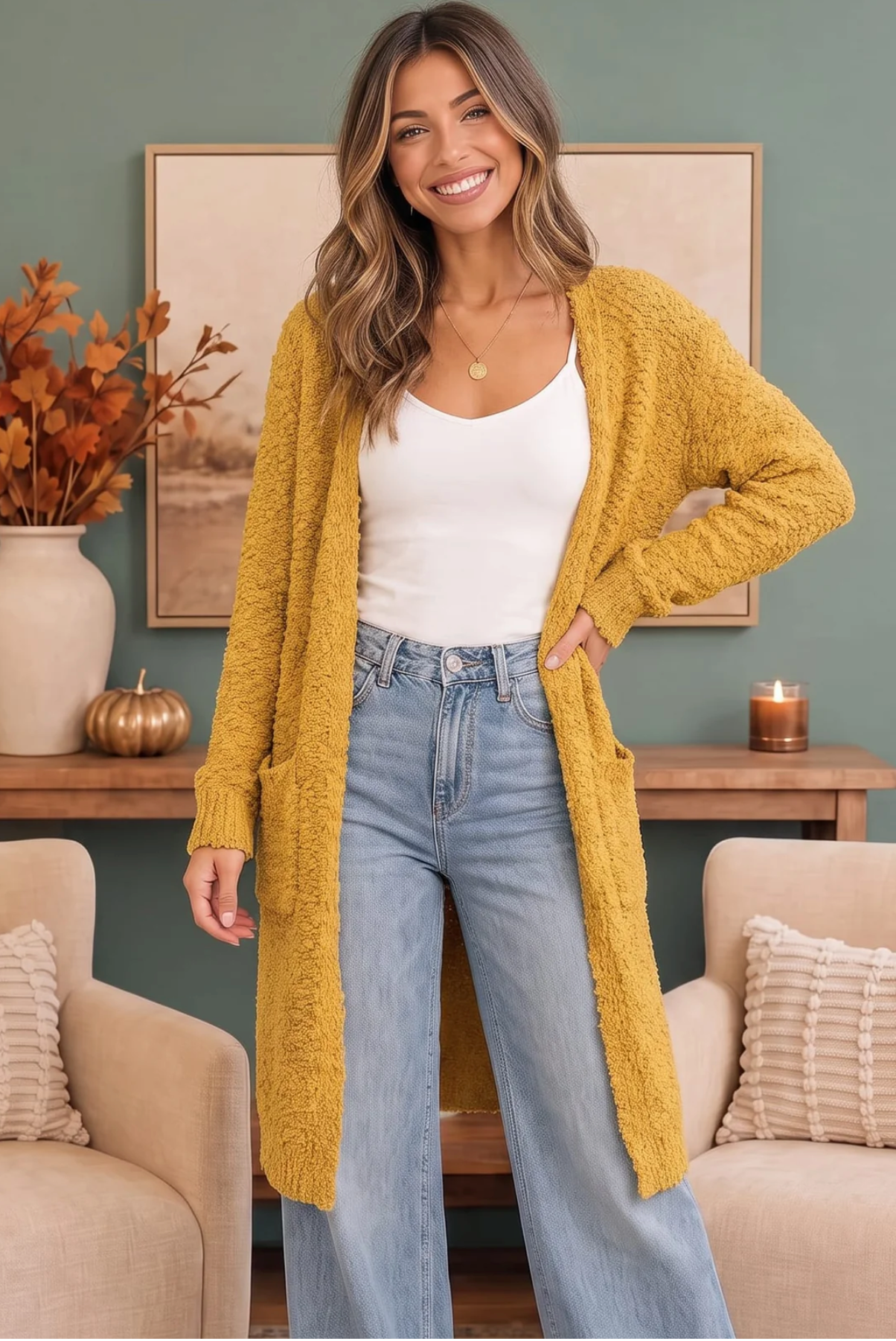 Falling For You Yellow Boucle Longline Cardigan