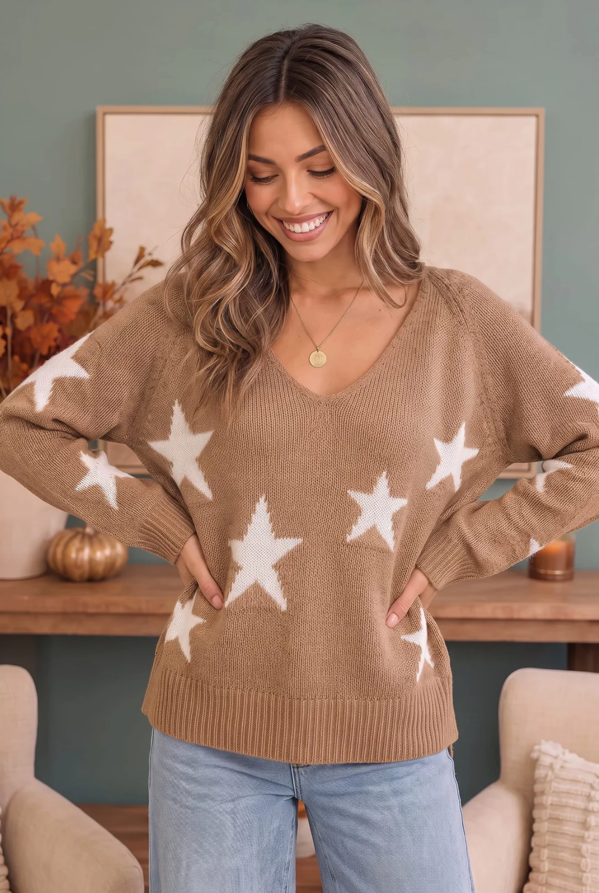 Reach For The Stars V Neck Sweater