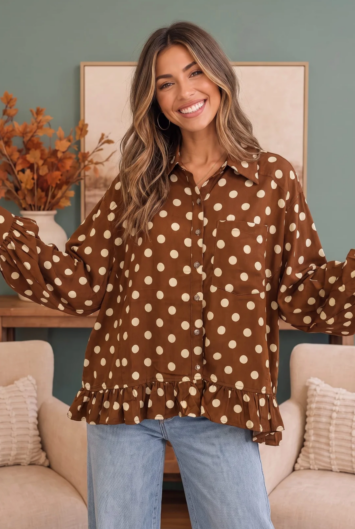 Spotted in Style Polka Dot Ruffle Blouse