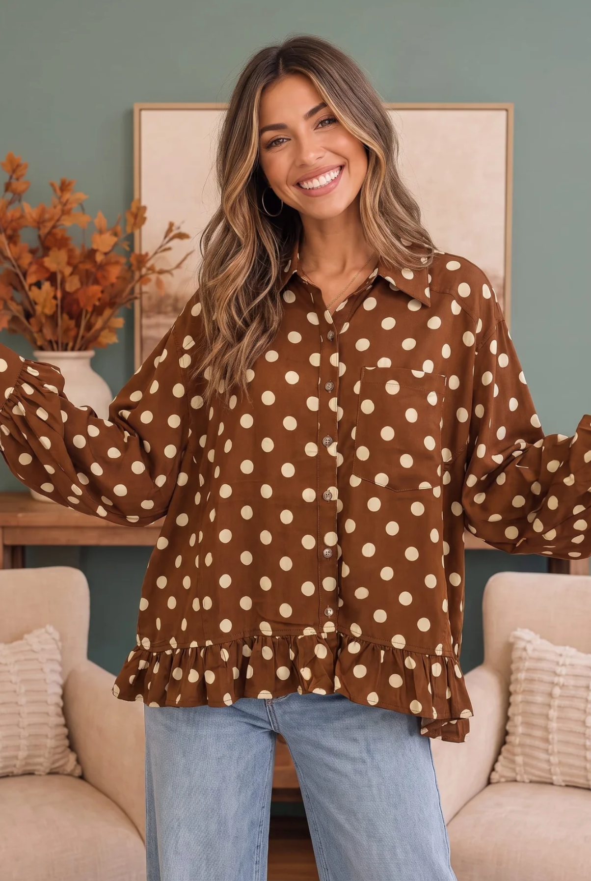 Spotted in Style Polka Dot Ruffle Blouse