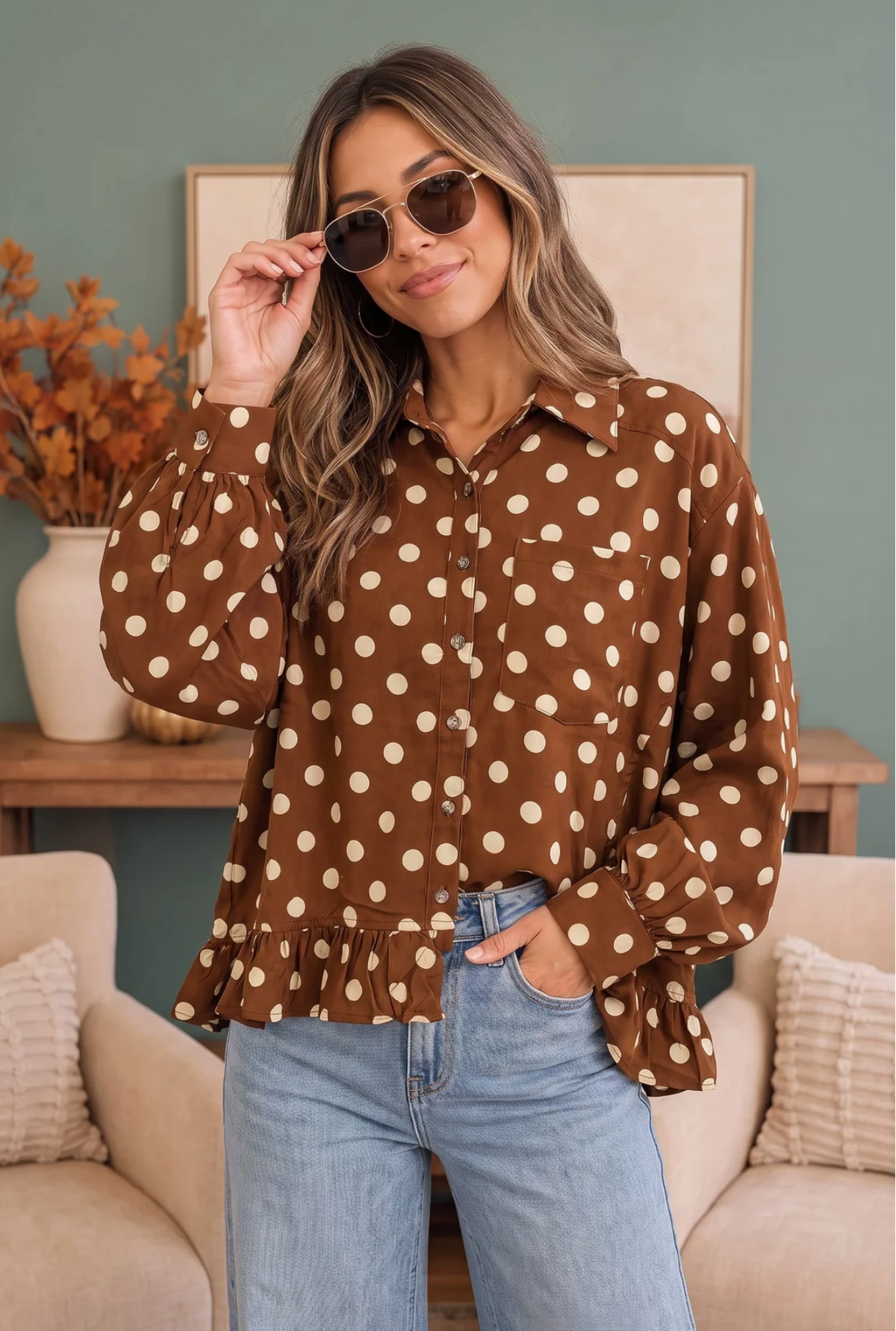 Spotted in Style Polka Dot Ruffle Blouse