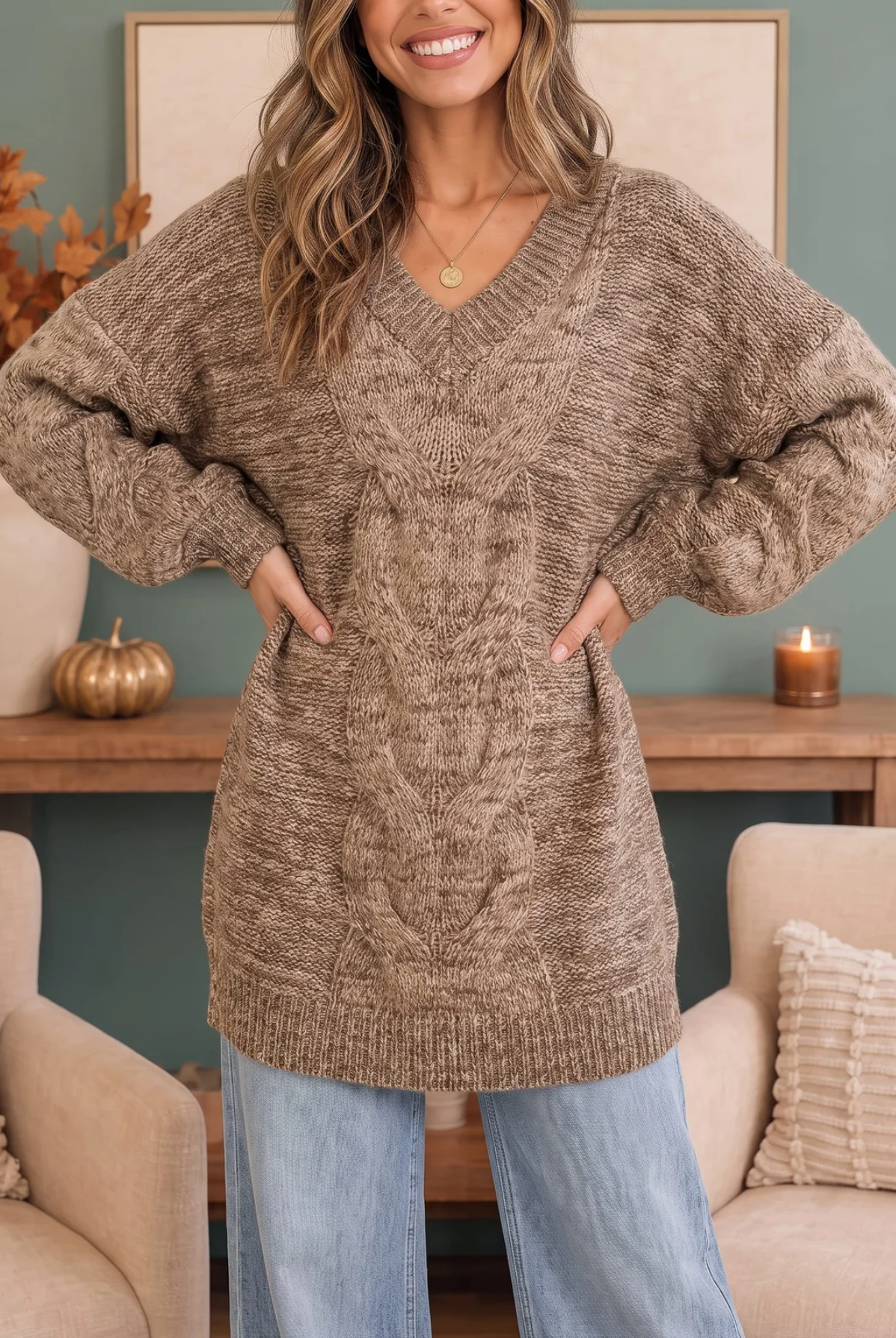Friday Night Lights Cable Knit V-Neck Sweater