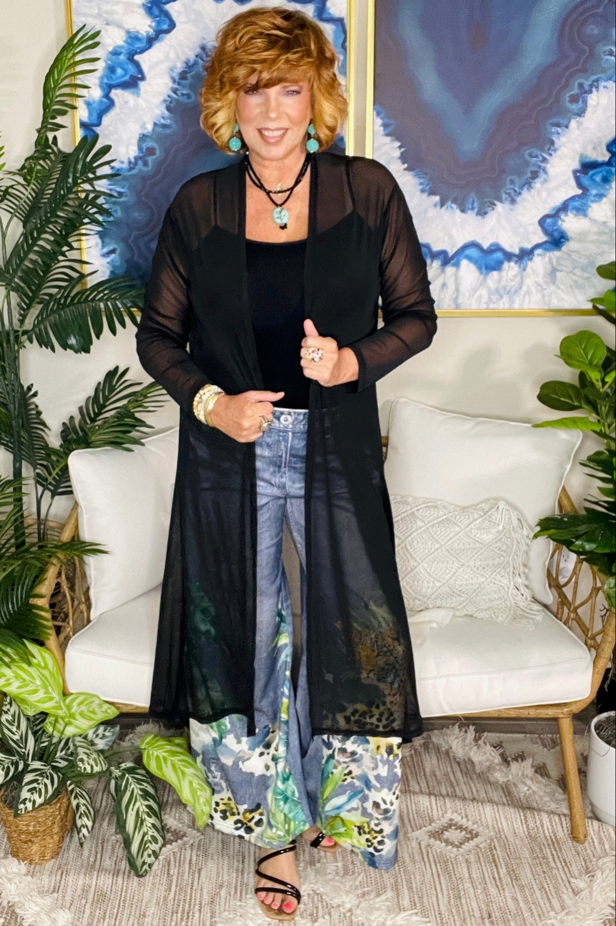 Finishing Touch Black Sheer Mesh Duster - OT194BK