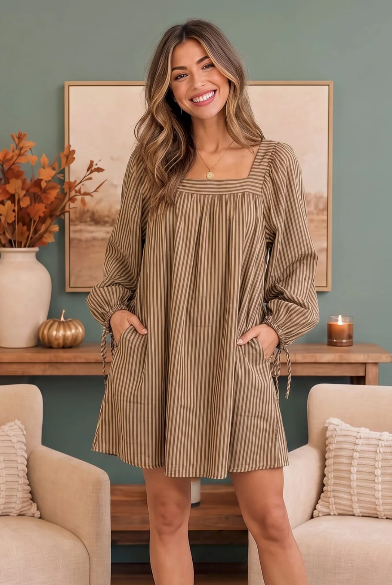 Just Darling Striped Square Neck Mini Dress - DR261BR