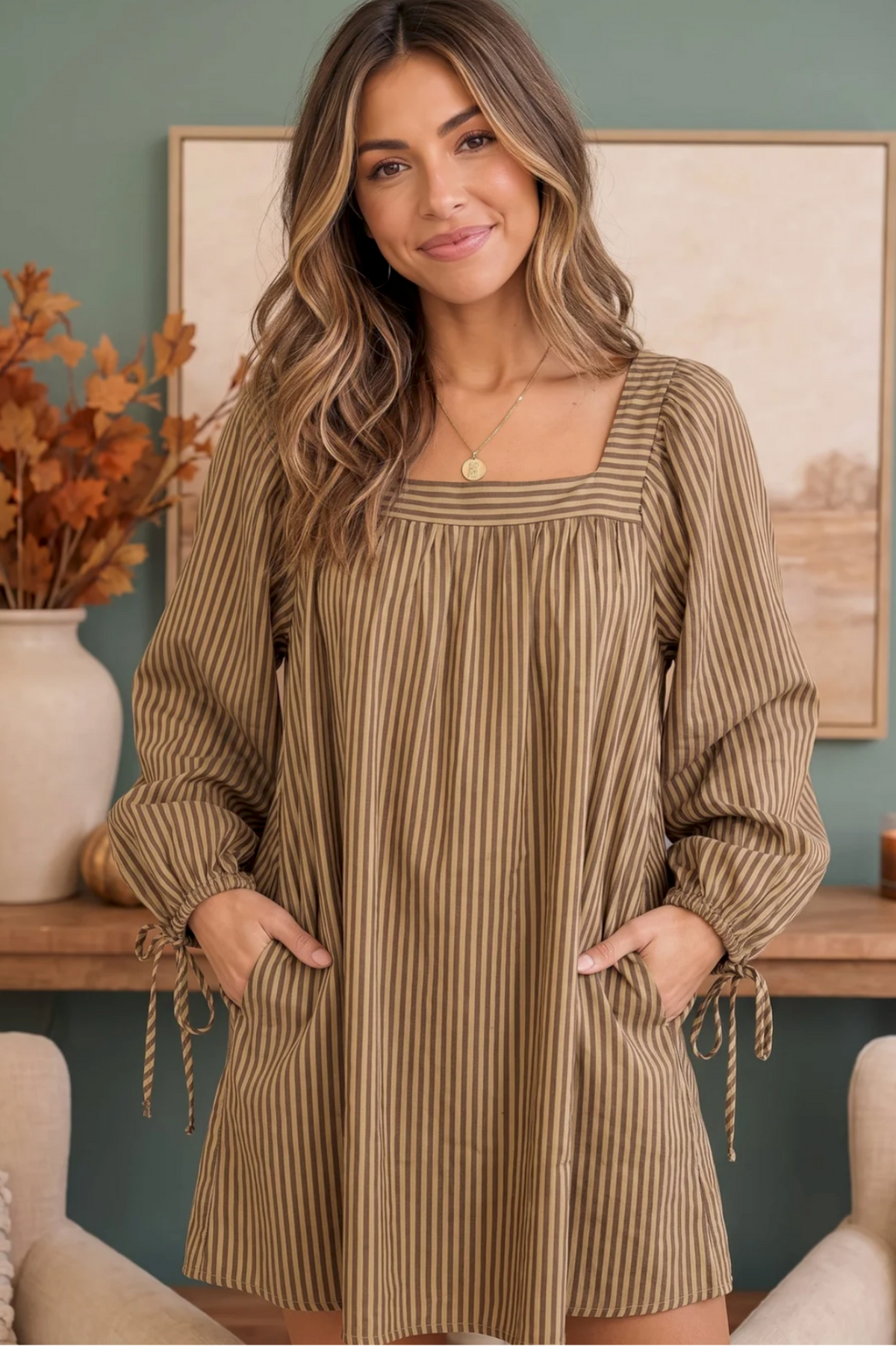 Just Darling Striped Square Neck Mini Dress - DR261BR