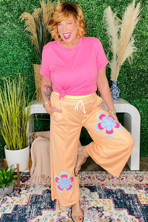 Boho Feels Grapefruit Flower Patchwork Drawstring Wide Leg Pants - P160GP