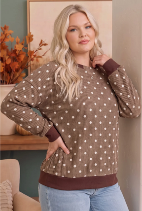 Cozy Dots Ribbed Pullover in Caramel