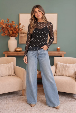 Dot to Dot Mesh Long Sleeve Top