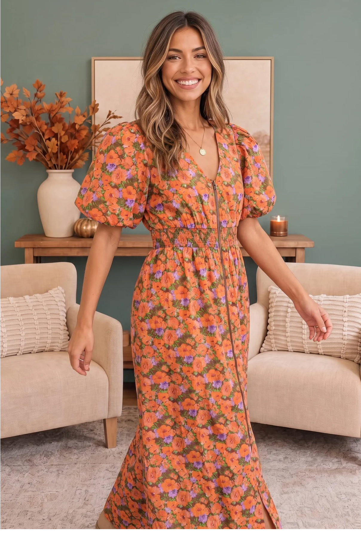 Bloom Into Fall Floral Cotton Zip Dress