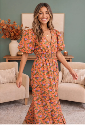 Bloom Into Fall Floral Cotton Zip Dress