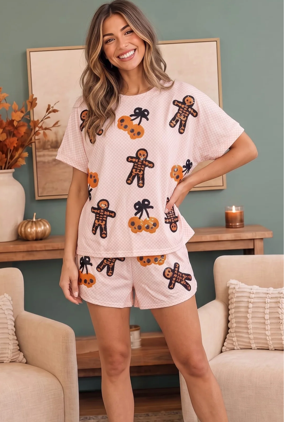 Spooky Season Sequin Lazy Day Short Set