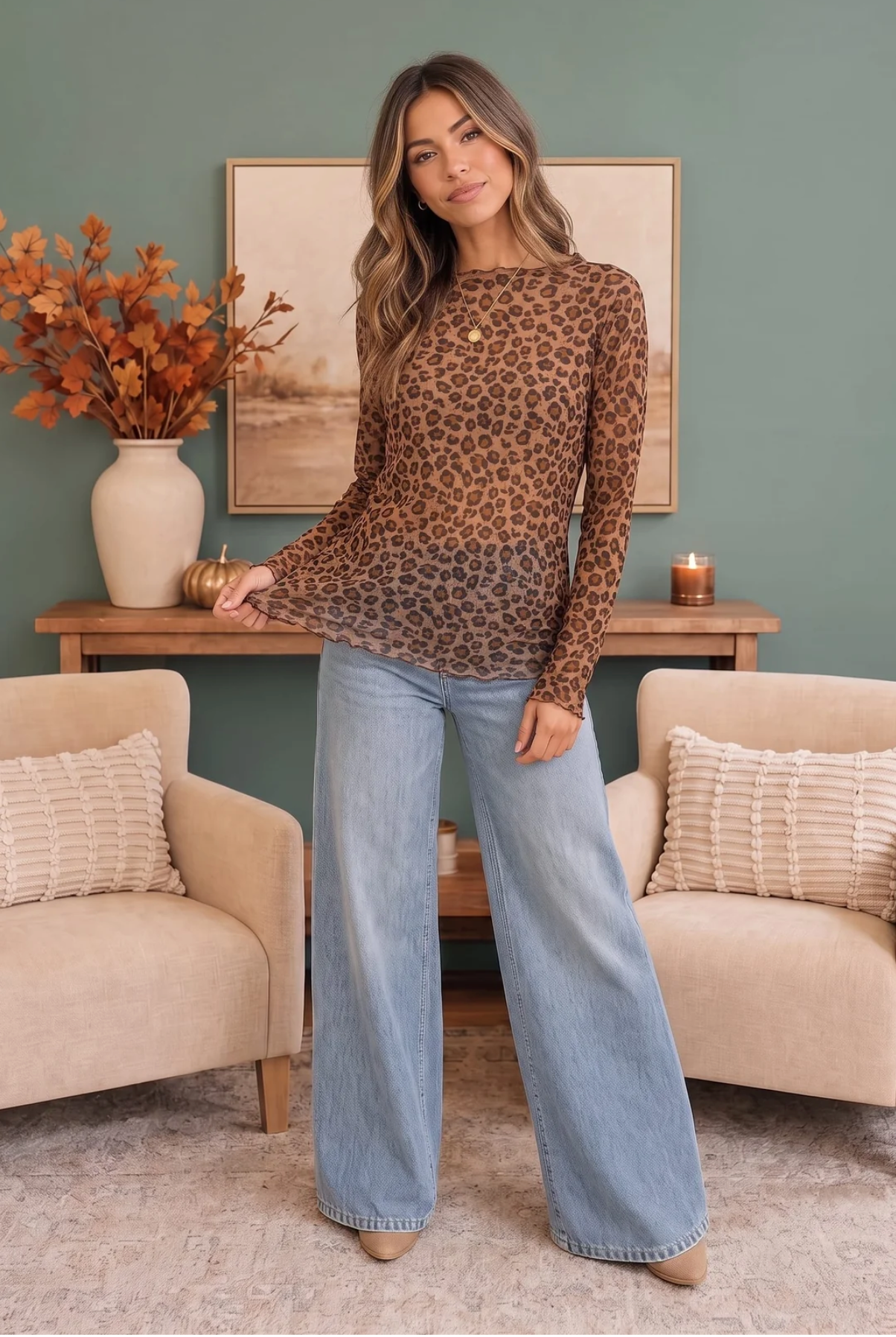 Wild Side Leopard Mesh Long Sleeve Top