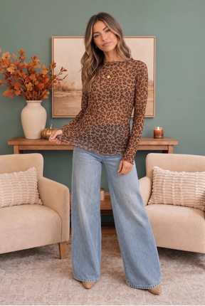 Wild Side Leopard Mesh Long Sleeve Top