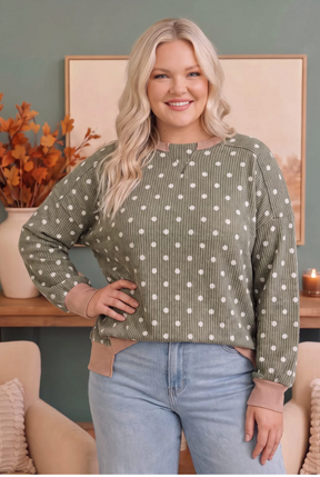 Cozy Dots Ribbed Pullover in Olive