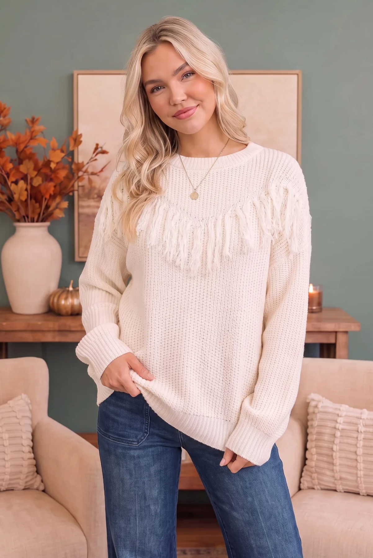 Fringe Forward Cream Knit Sweater