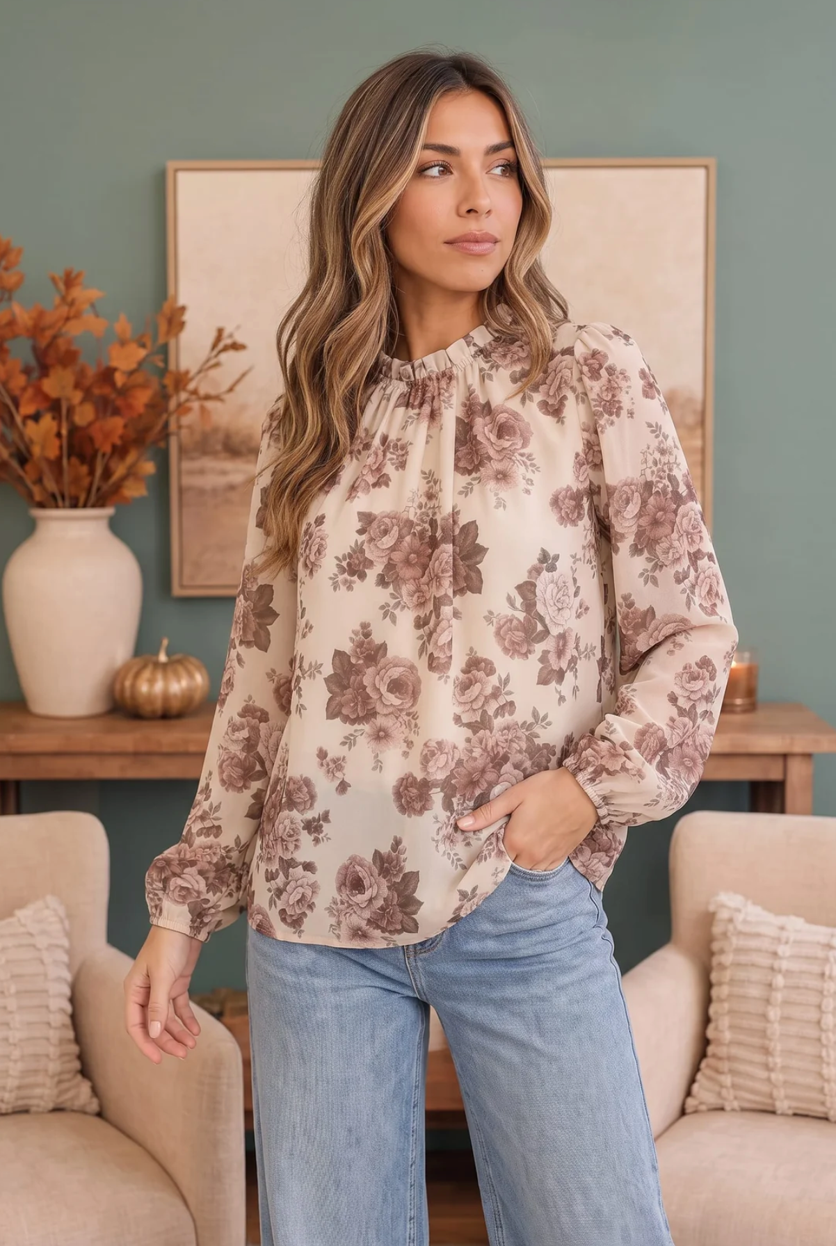 Vintage Rose Garden Floral Blouse