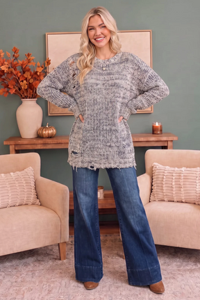 Cozy Days Distressed Marled Knit Sweater